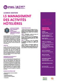 Plaquette Licence Management des Activités Hôtelières